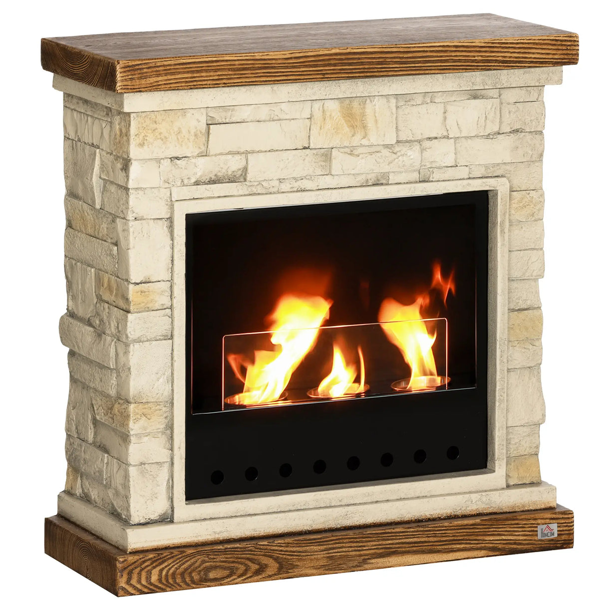 HOMCOM Bioethanol Fireplace with Brickwork-Effect Mantelpiece