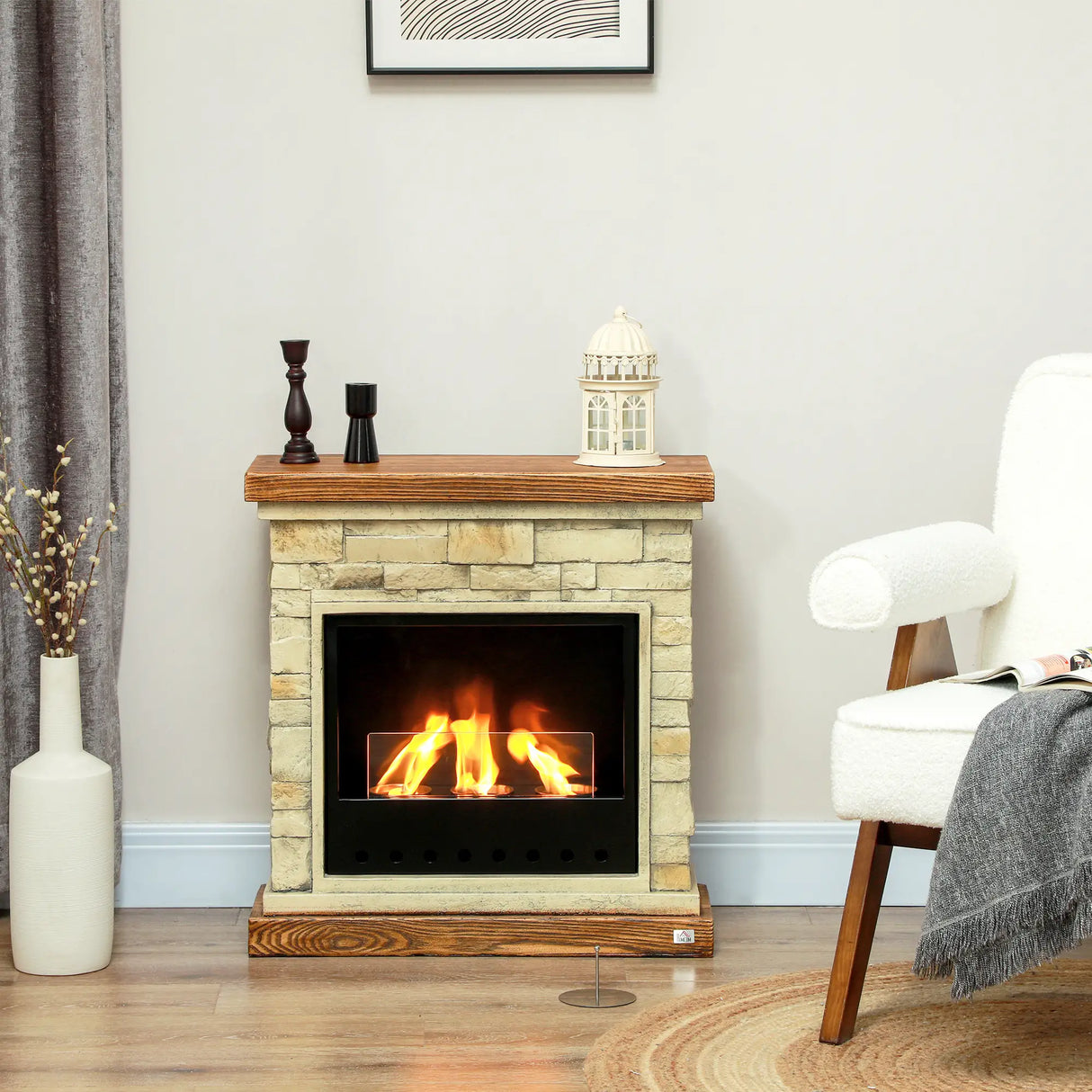 HOMCOM Bioethanol Fireplace with Brickwork-Effect Mantelpiece