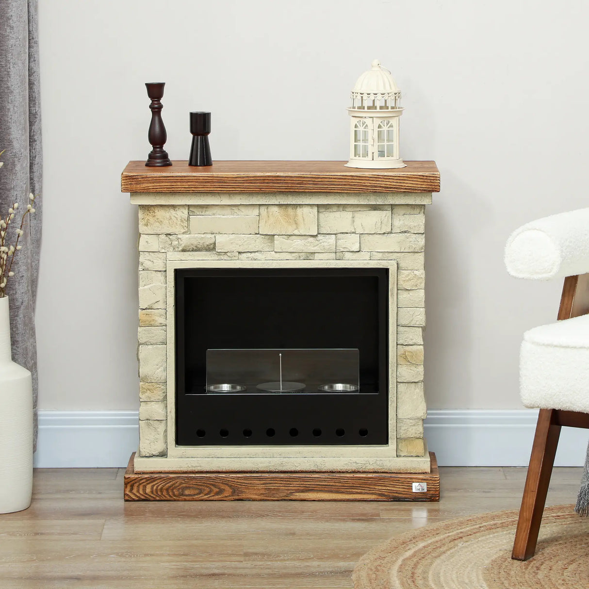 HOMCOM Bioethanol Fireplace with Brickwork-Effect Mantelpiece