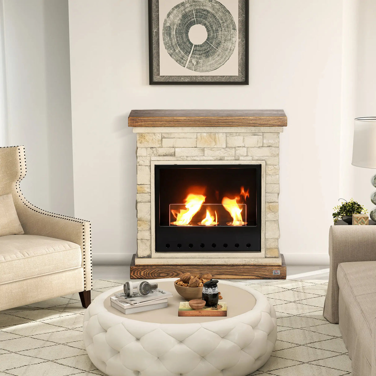 HOMCOM Bioethanol Fireplace with Brickwork-Effect Mantelpiece