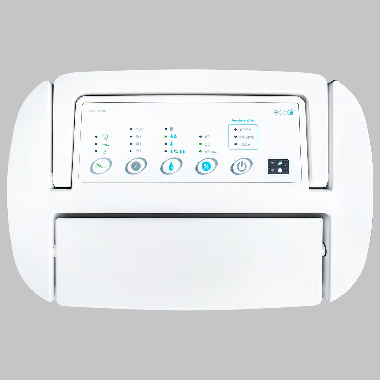 EcoAir DD3 Slimline Desiccant Dehumidifier 10L/Day – Electronic Control, Quiet 39dBA, 3L Tank, Antibacterial Filter
