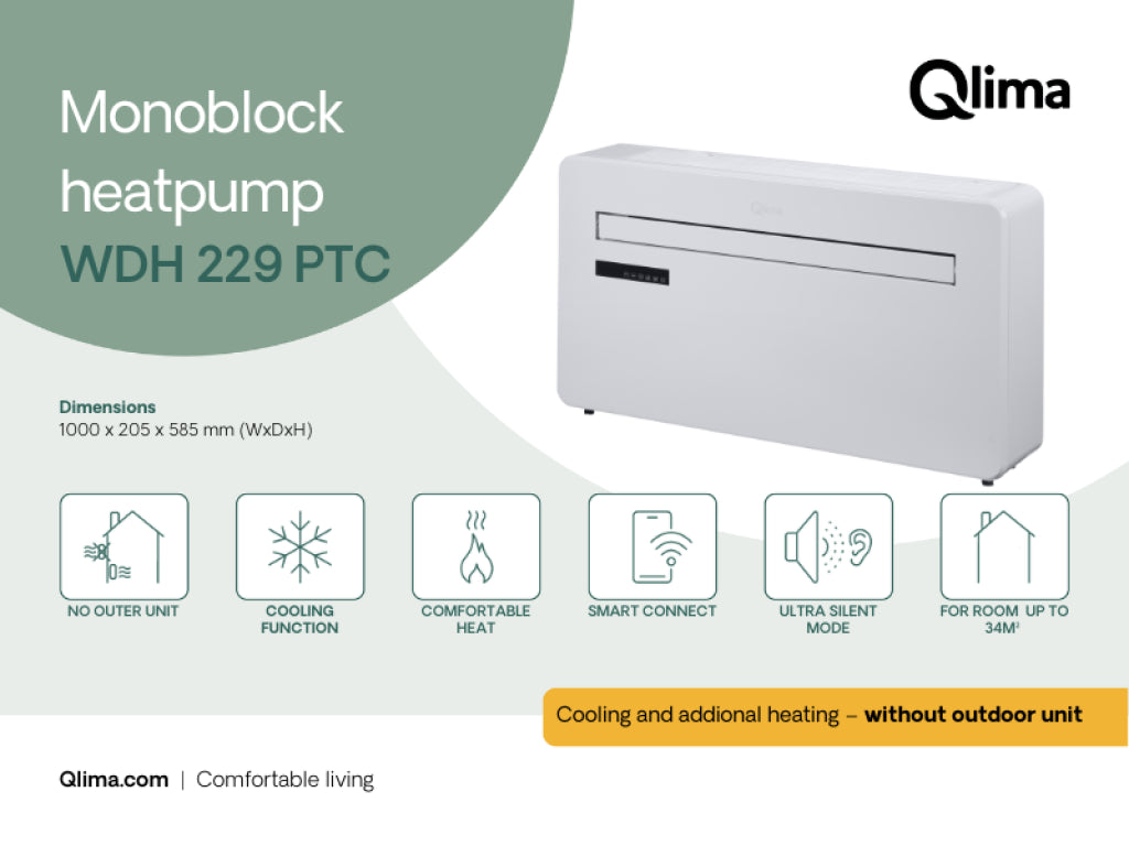 Qlima 2.6kW WIFI All-in-One Heating and Cooling Air Conditioning Unit - WDH 229 PTC