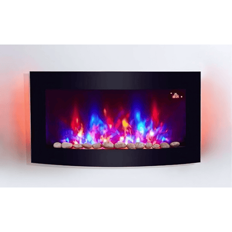 TruFlame 89cm Wide Wall Mounted Curved Black Glass