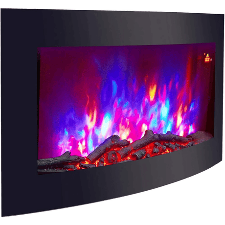 TruFlame 89cm Wide Wall Mounted Curved Black Glass