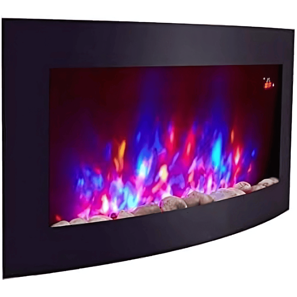 TruFlame 89cm Wide Wall Mounted Curved Black Glass