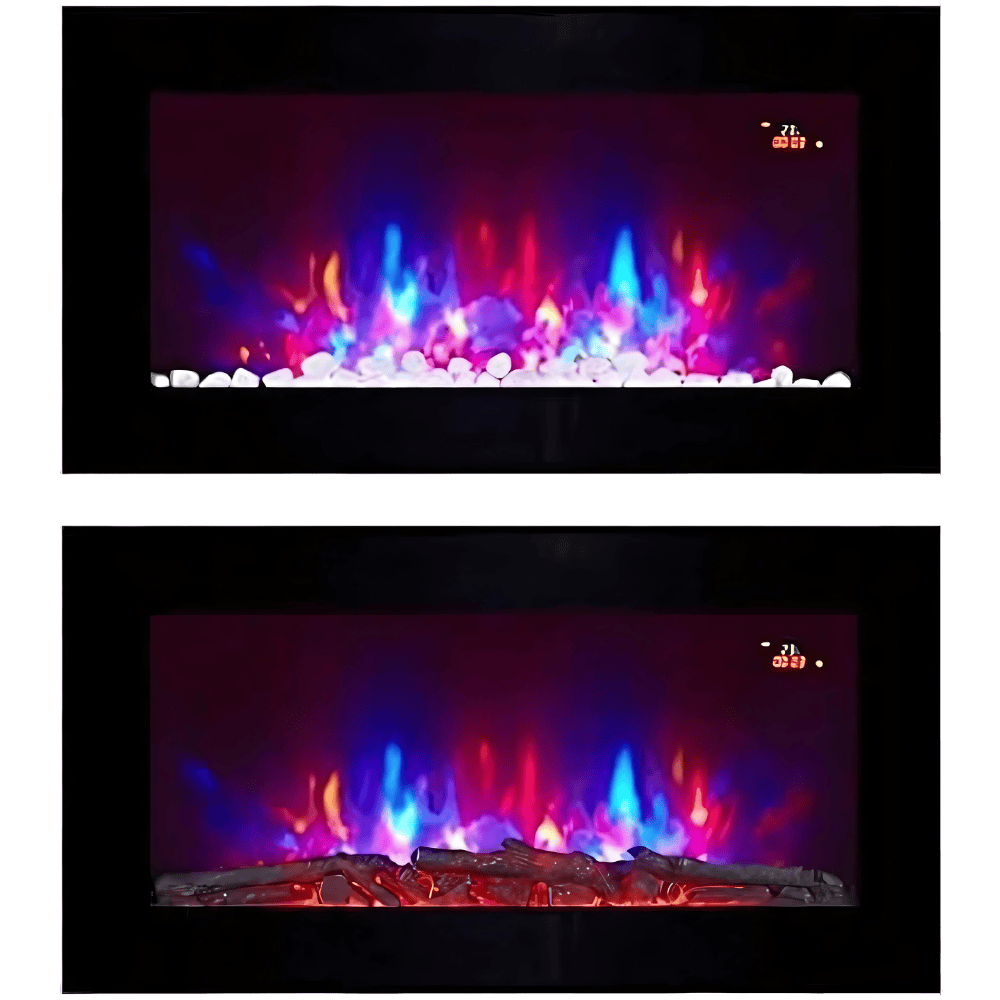 TruFlame 91cm Wide Wall Mounted Flat Black Glass Electric Fire