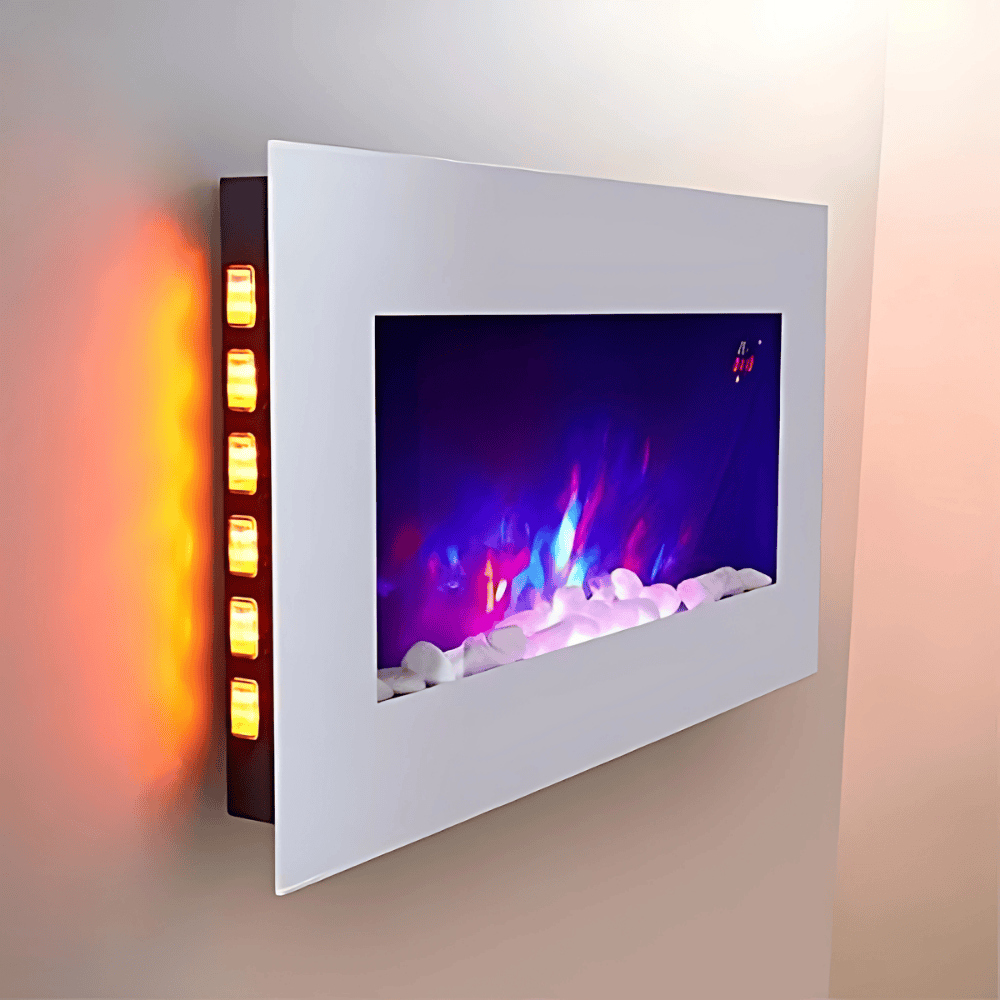 TruFlame 73cm Wide Wall Mounted Flat White Glass Electric Fire with Glow Sides
