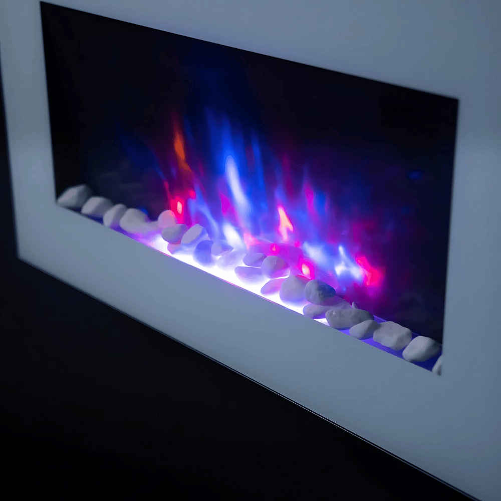 TruFlame 73cm Wide Wall Mounted Flat White Glass Electric Fire with Glow Sides