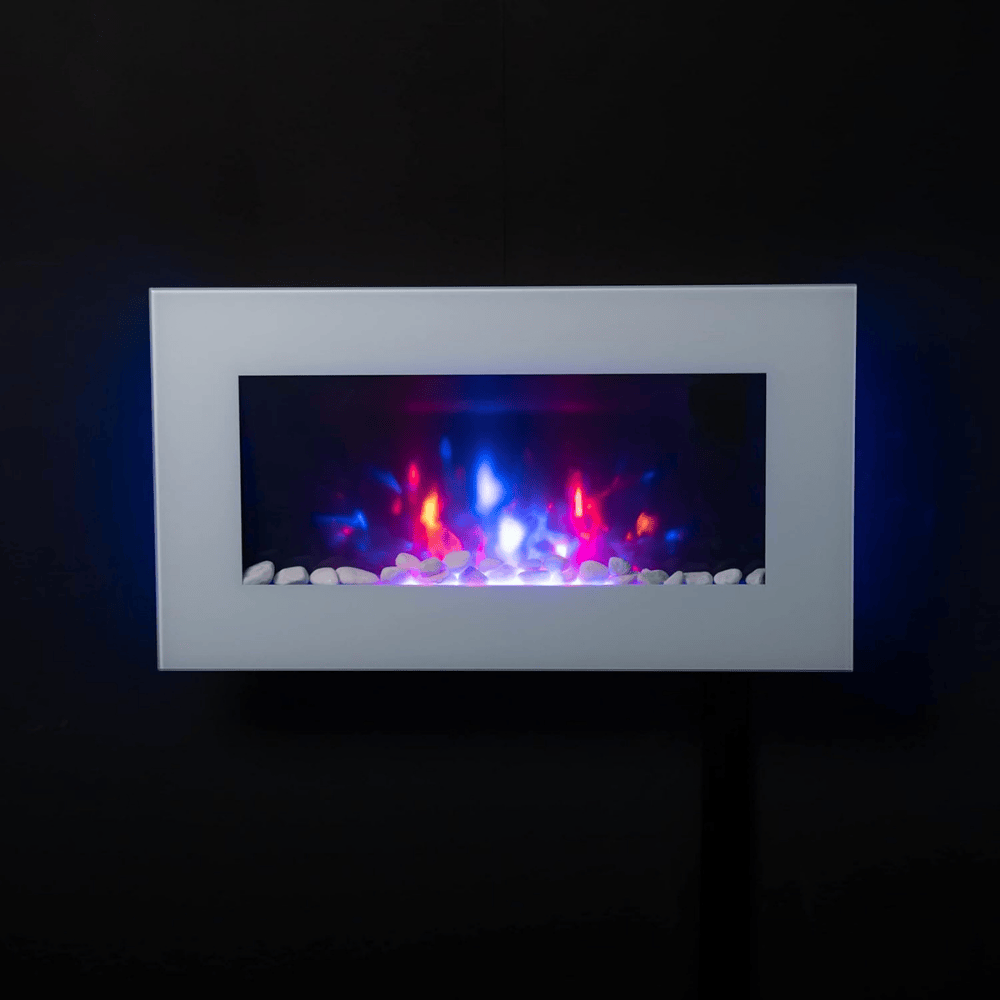 TruFlame 73cm Wide Wall Mounted Flat White Glass Electric Fire with Glow Sides