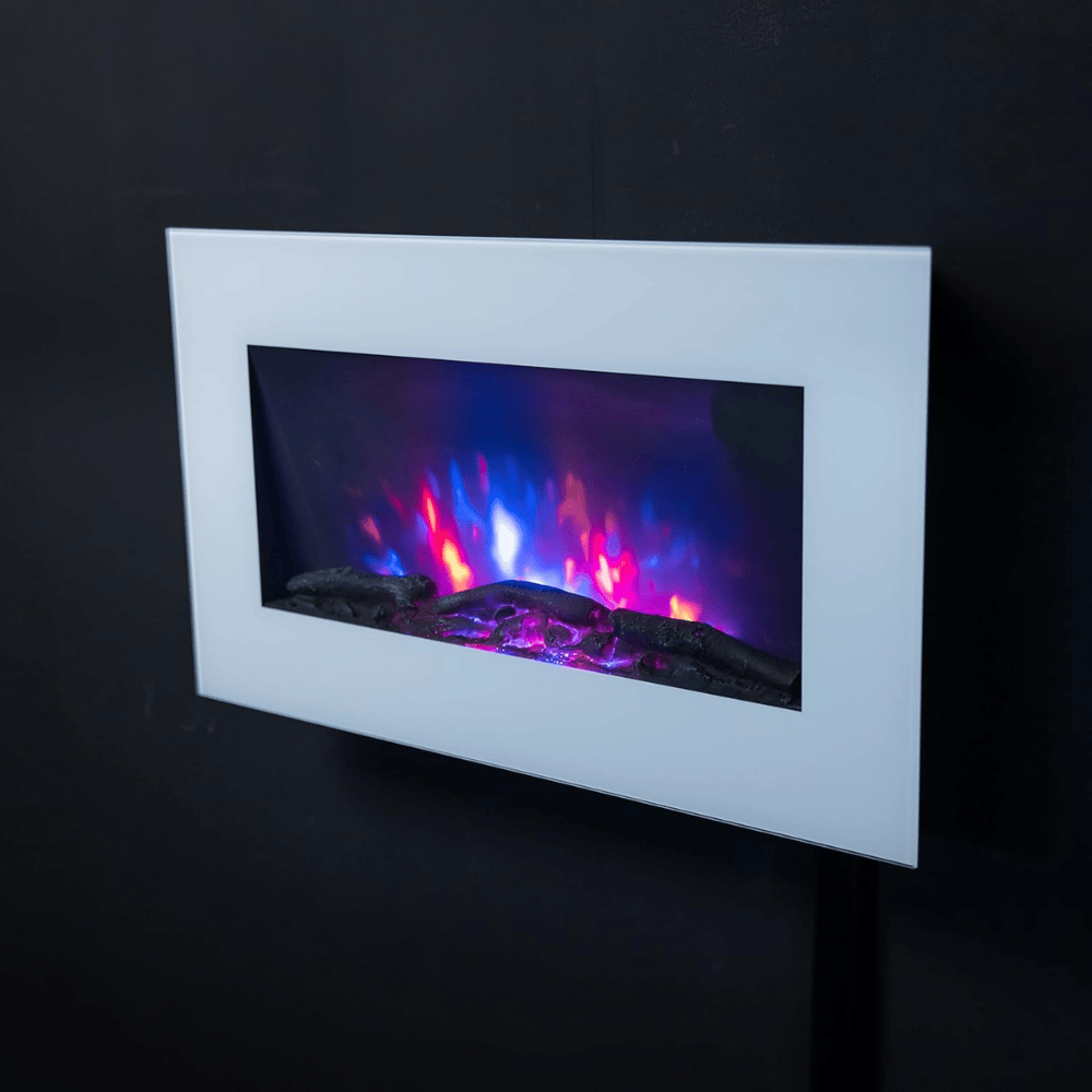 TruFlame 73cm Wide Wall Mounted Flat White Glass Electric Fire with Glow Sides
