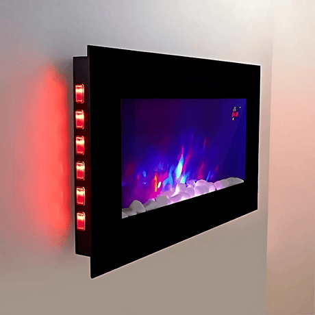 TruFlame 73cm Wide Wall Mounted Flat Black Glass Electric Fire with Glow Sides