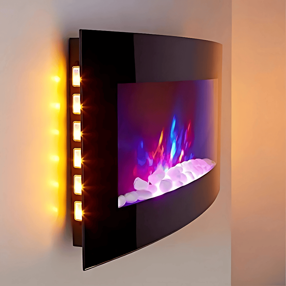 TruFlame 73cm Wide Wall Mounted Arched Black Glass Electric Fire with Glow sides