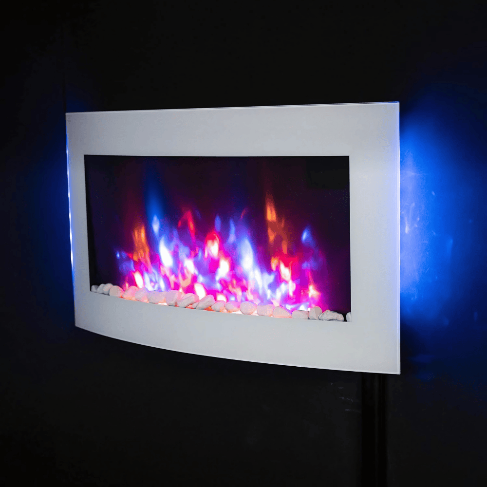 TruFlame 89cm Wide Wall Mounted Curved White Glass