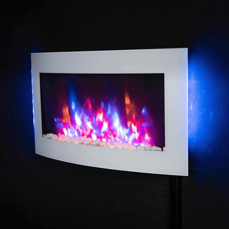 TruFlame 89cm Wide Wall Mounted Curved White Glass