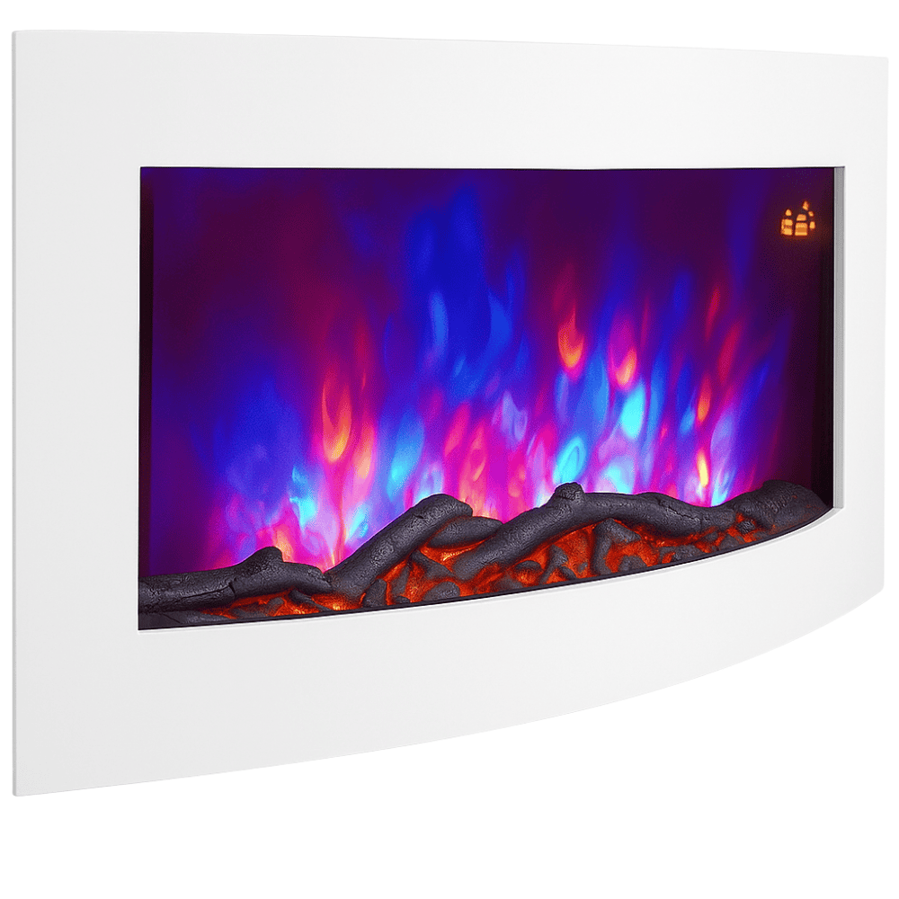 TruFlame 89cm Wide Wall Mounted Curved White Glass