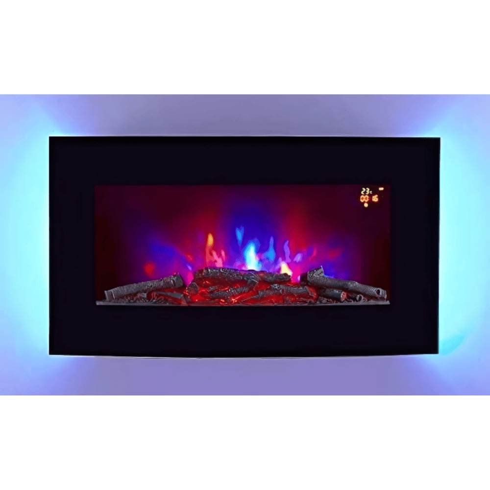 TruFlame 73cm Wide Wall Mounted Arched Black Glass Electric Fire with Glow sides