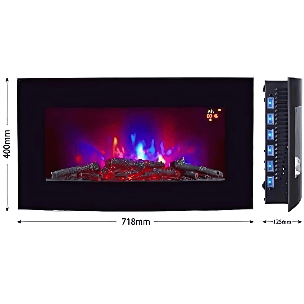 TruFlame 73cm Wide Wall Mounted Arched Black Glass Electric Fire with Glow sides