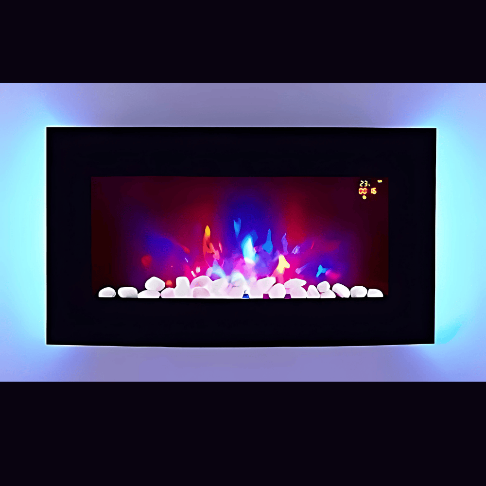 TruFlame 73cm Wide Wall Mounted Arched Black Glass Electric Fire with Glow sides