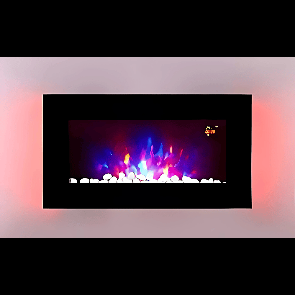 TruFlame 73cm Wide Wall Mounted Flat Black Glass Electric Fire with Glow Sides