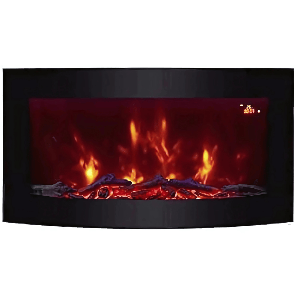TruFlame 89cm Wide Wall Mounted Curved Black Glass