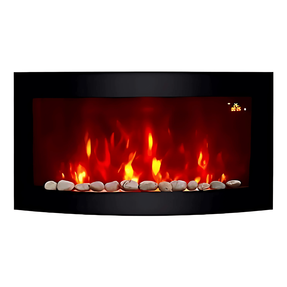 TruFlame 89cm Wide Wall Mounted Curved Black Glass