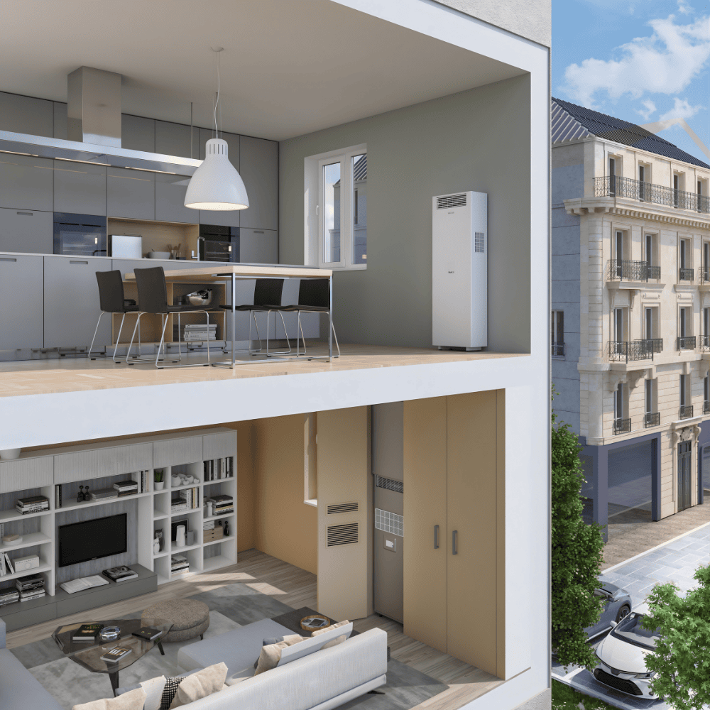 NEW 2025 Olimpia Splendid Unico Vertical 3.5kW 12000 BTU All-in-One Air Conditioning Unit with Heat Pump - VAT-free Install Package