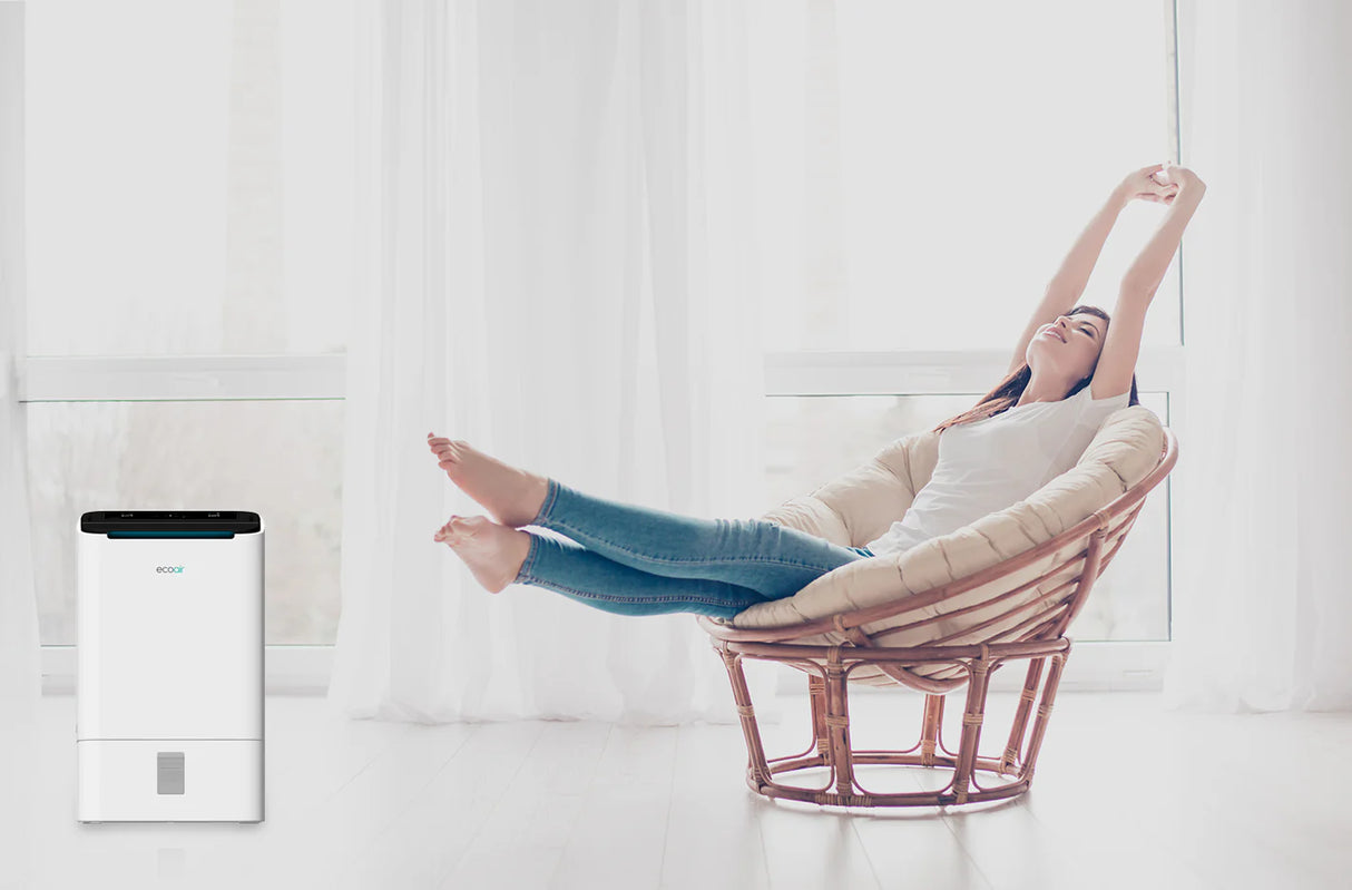 Ecoair DD2 Simple Desiccant Dehumidifier 9L/Day – Electronic Control, Antibacterial Filter, Economy & Laundry Mode for Home, Garage, Basement & Boat