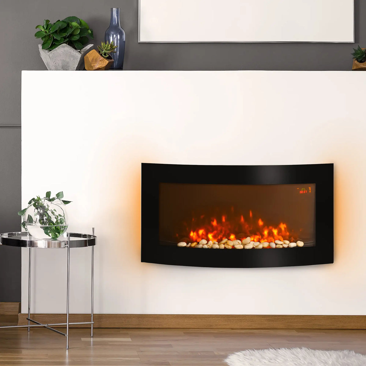 Homcom 1kW/2kW Curved Electric Wall Fireplace