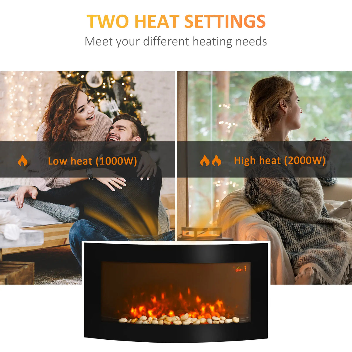 Homcom 1kW/2kW Curved Electric Wall Fireplace