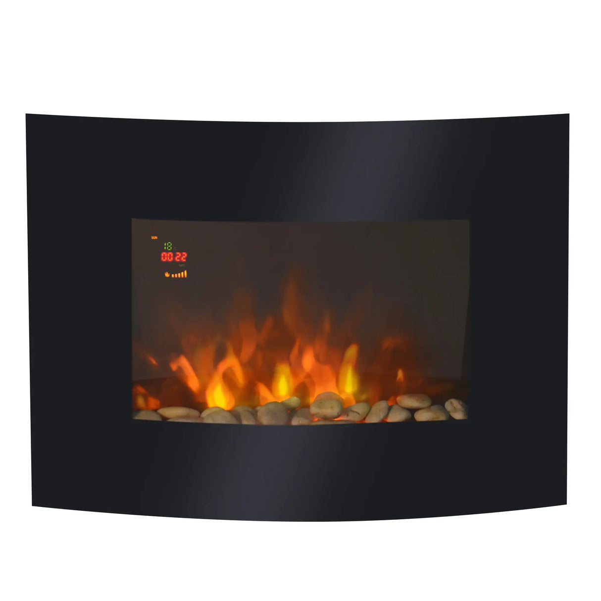 Homcom Dual-Power Wall-Mounted Curved Electric Fireplace with LED Lights