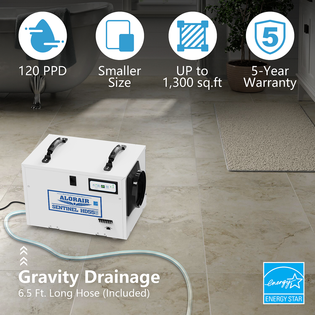 Alorair Sentinel HD55 60L/Day Gravity Drain Dehumidifier
