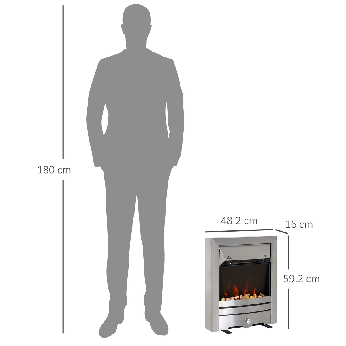 Homcom 2kW Stainless Steel Electric Fireplace
