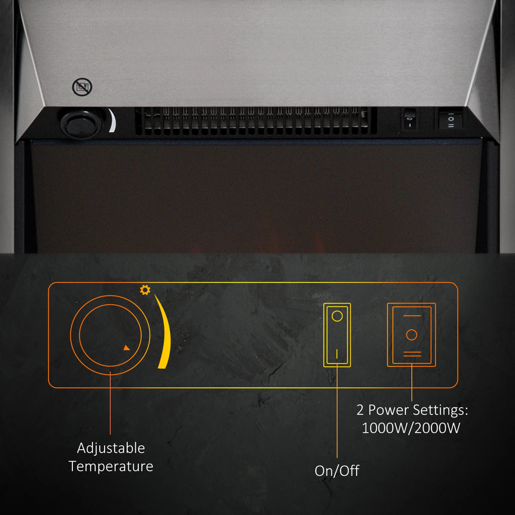 Homcom 2kW Stainless Steel Electric Fireplace