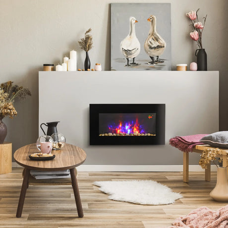 HOMCOM 1kW/2kW Electric Wall Fireplace with LED Flame Effect