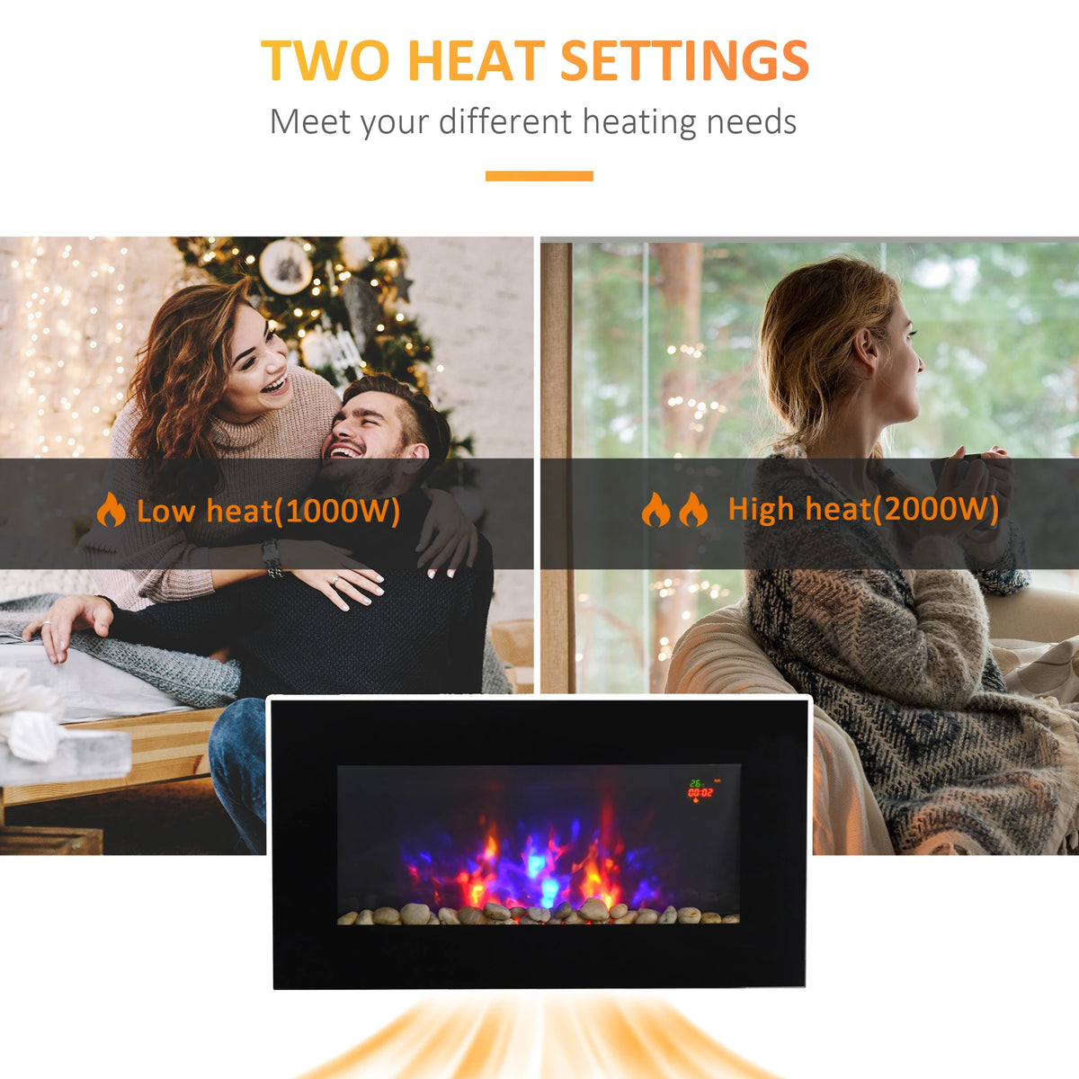 Homcom 1kW/2kW Electric Wall Fireplace