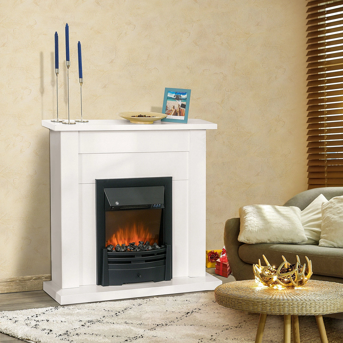 Homcom 2kW Mantelpiece Electric Fireplace Suite
