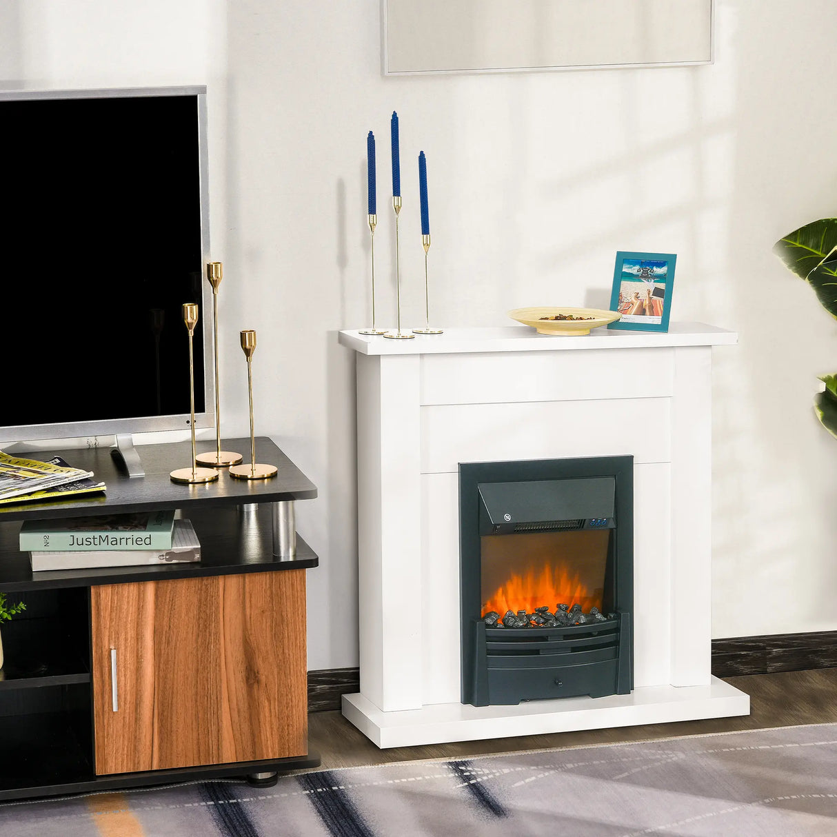 Homcom Dual-Power Electric Fireplace Suite with Mantlepiece