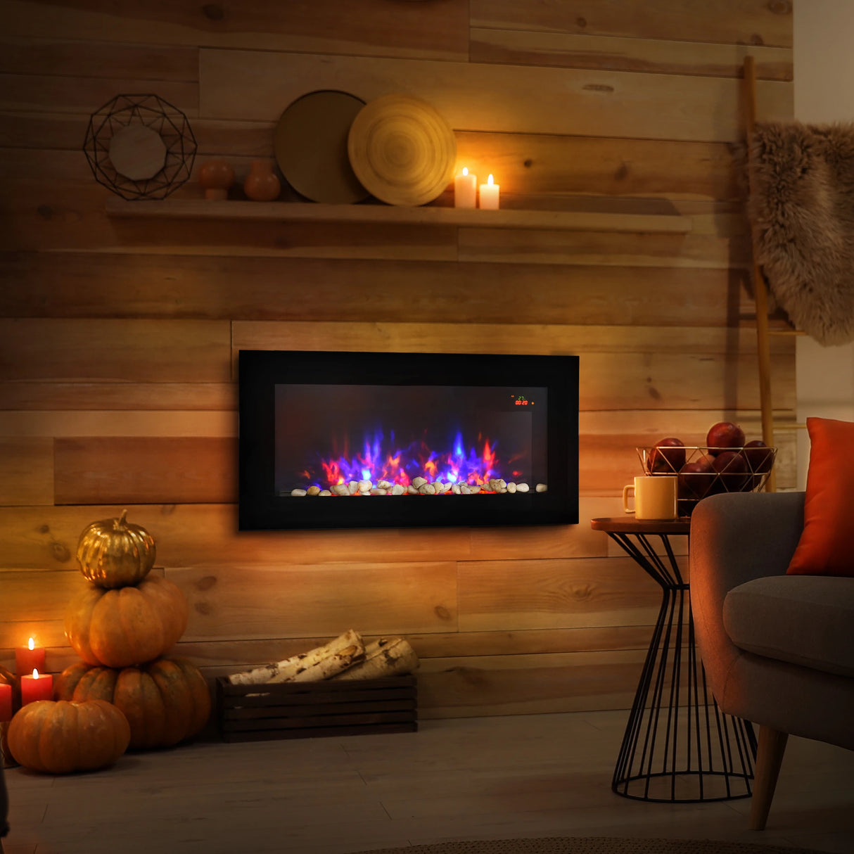 Homcom Dual-Power Electric Fireplace with LED Lights