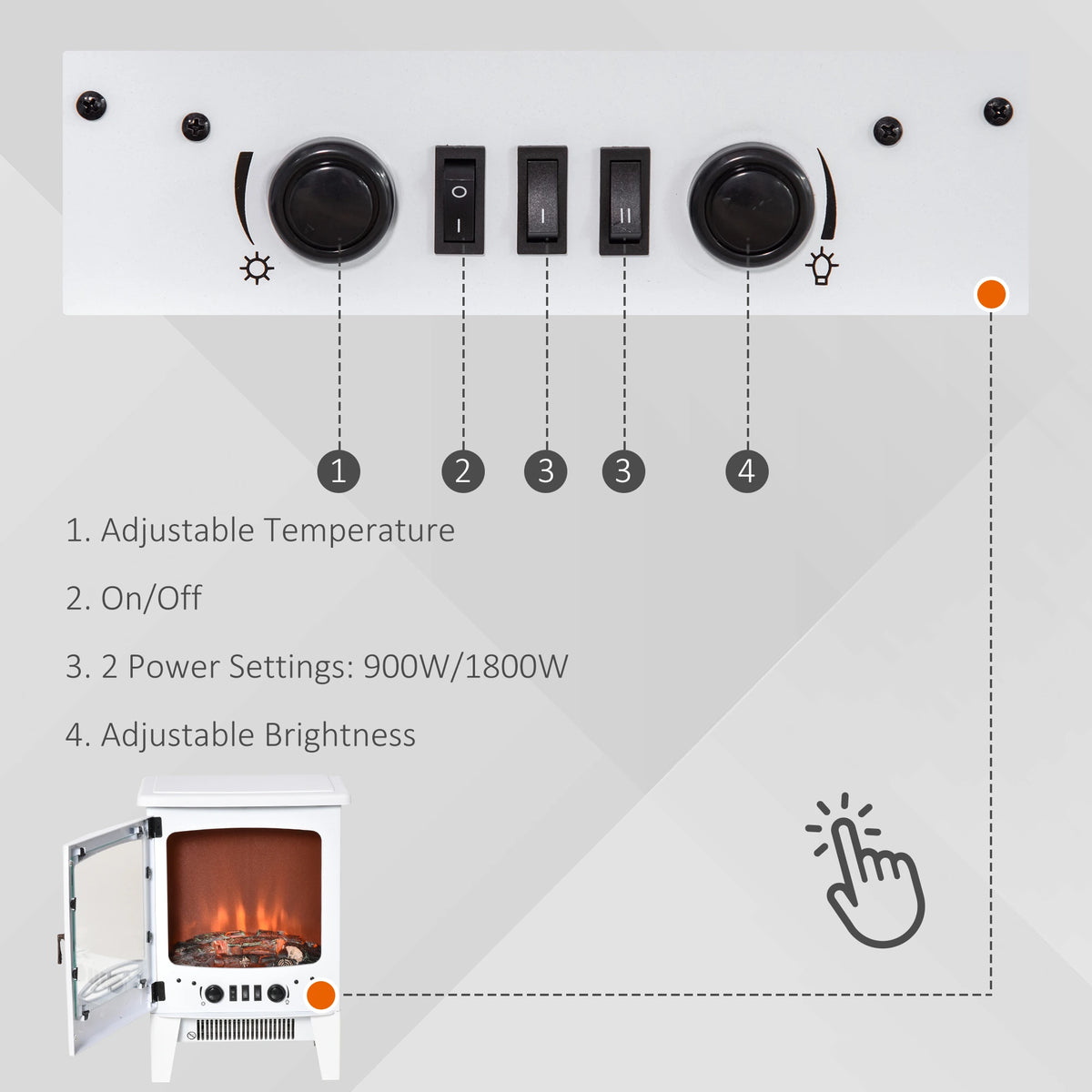 Homcom 1.8kW Tempered Glass Electric Fireplace