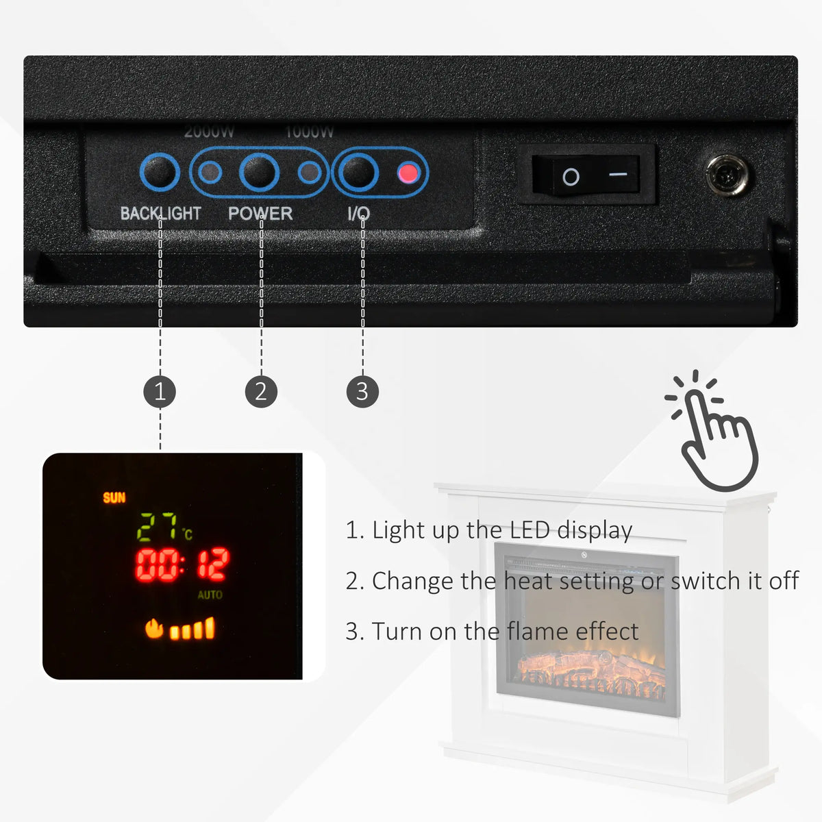 Homcom 1kW/2kW Electric Wall Fireplace