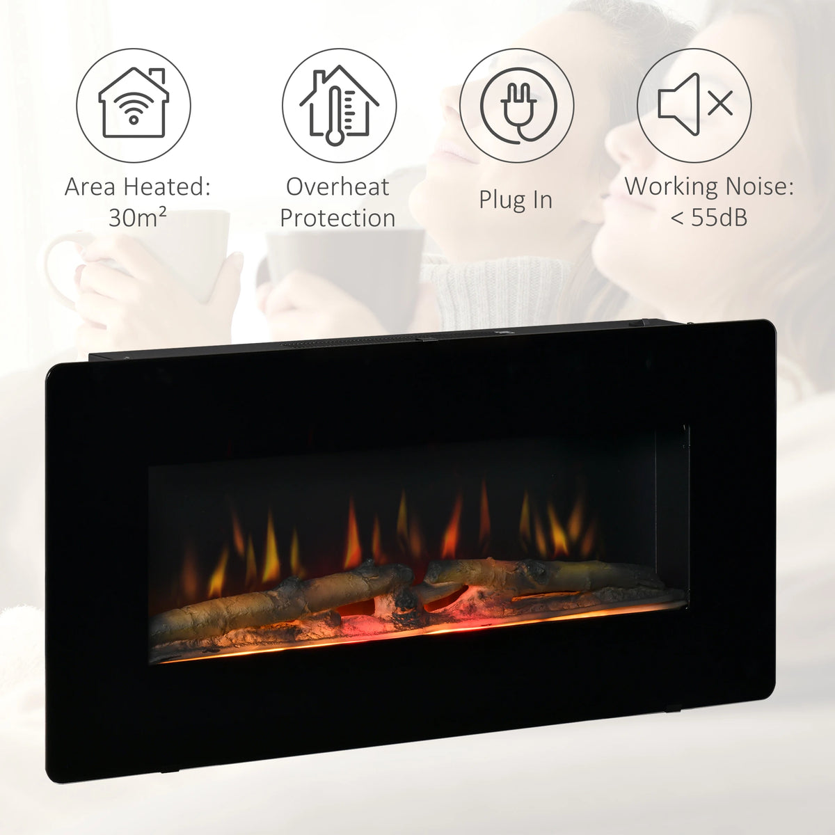 Homcom 2kW Wall-Mounted Electric Fireplace
