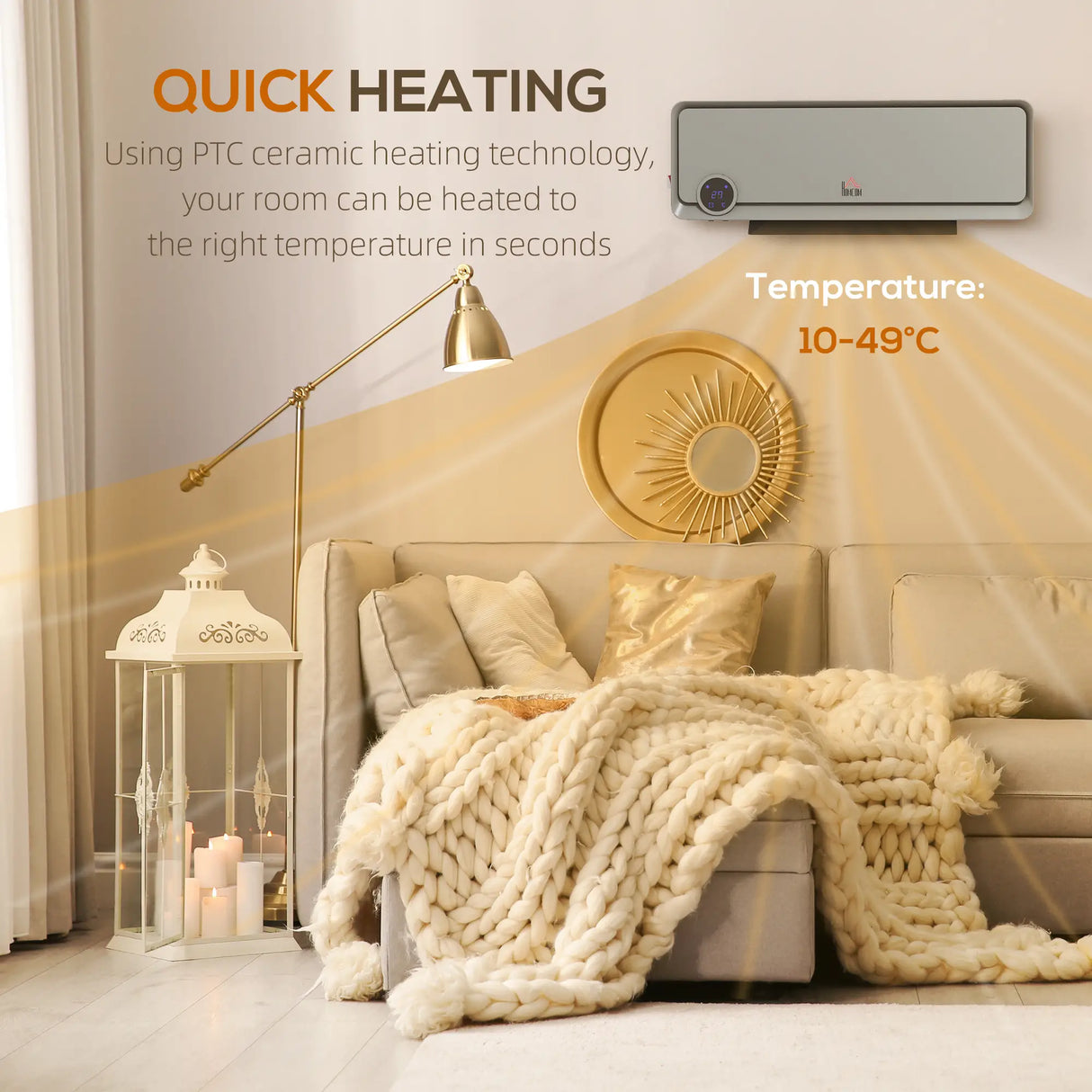 HOMCOM 1000W/2000W Electric Wall Mounted Heater