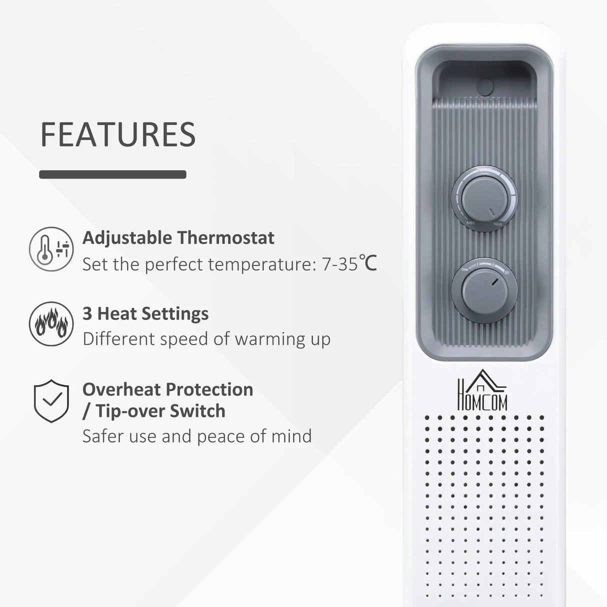 Homcom 2.5kW Portable Oil Filled 11-Fin Radiator