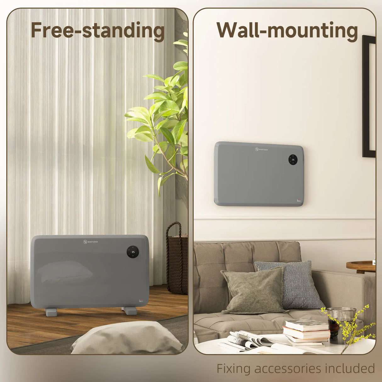 Homcom 1.2kW Free Standing / Wall Mounted Electric Heater (Grey)