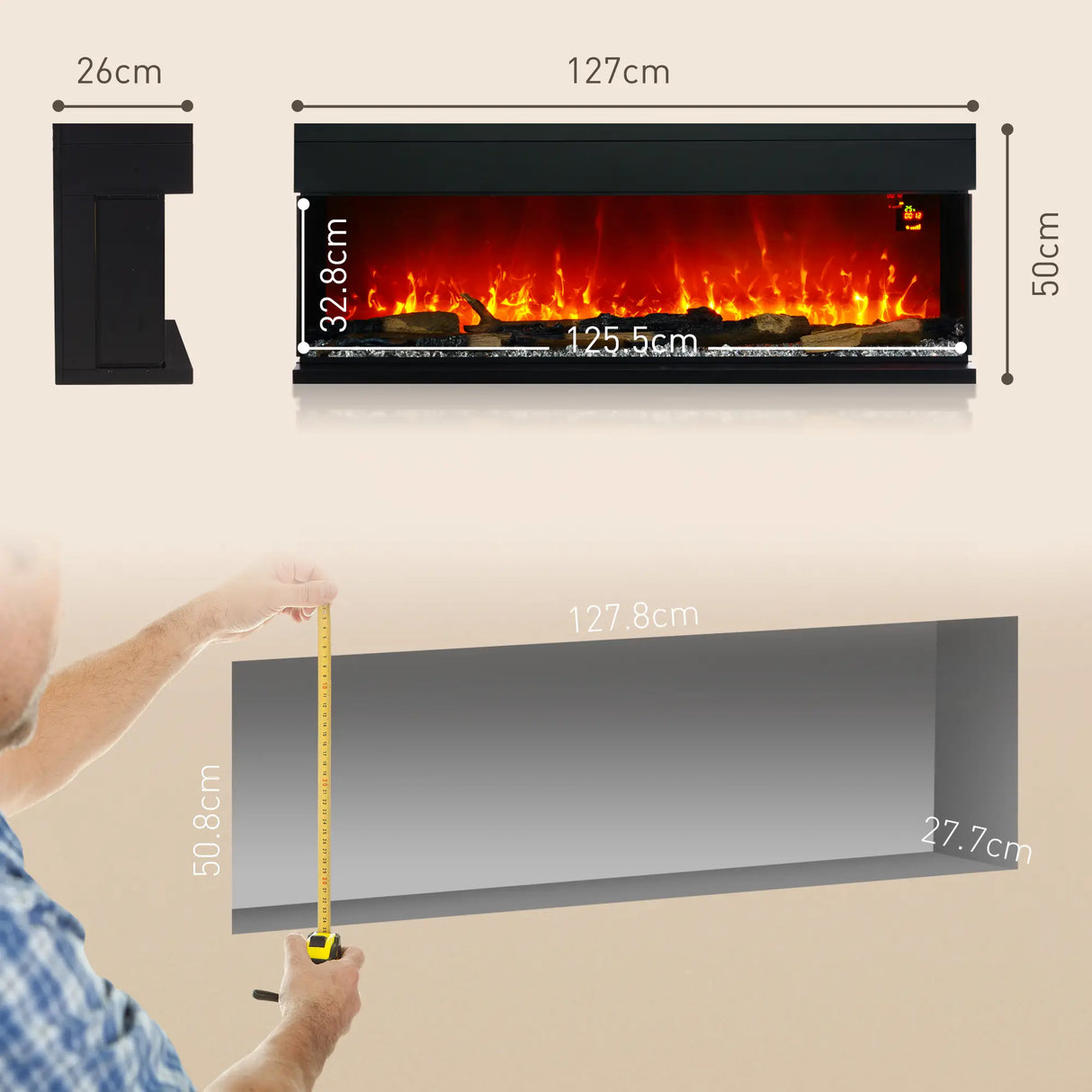 Homcom 1.8 kW Electric Fireplace with Adjustable Flame