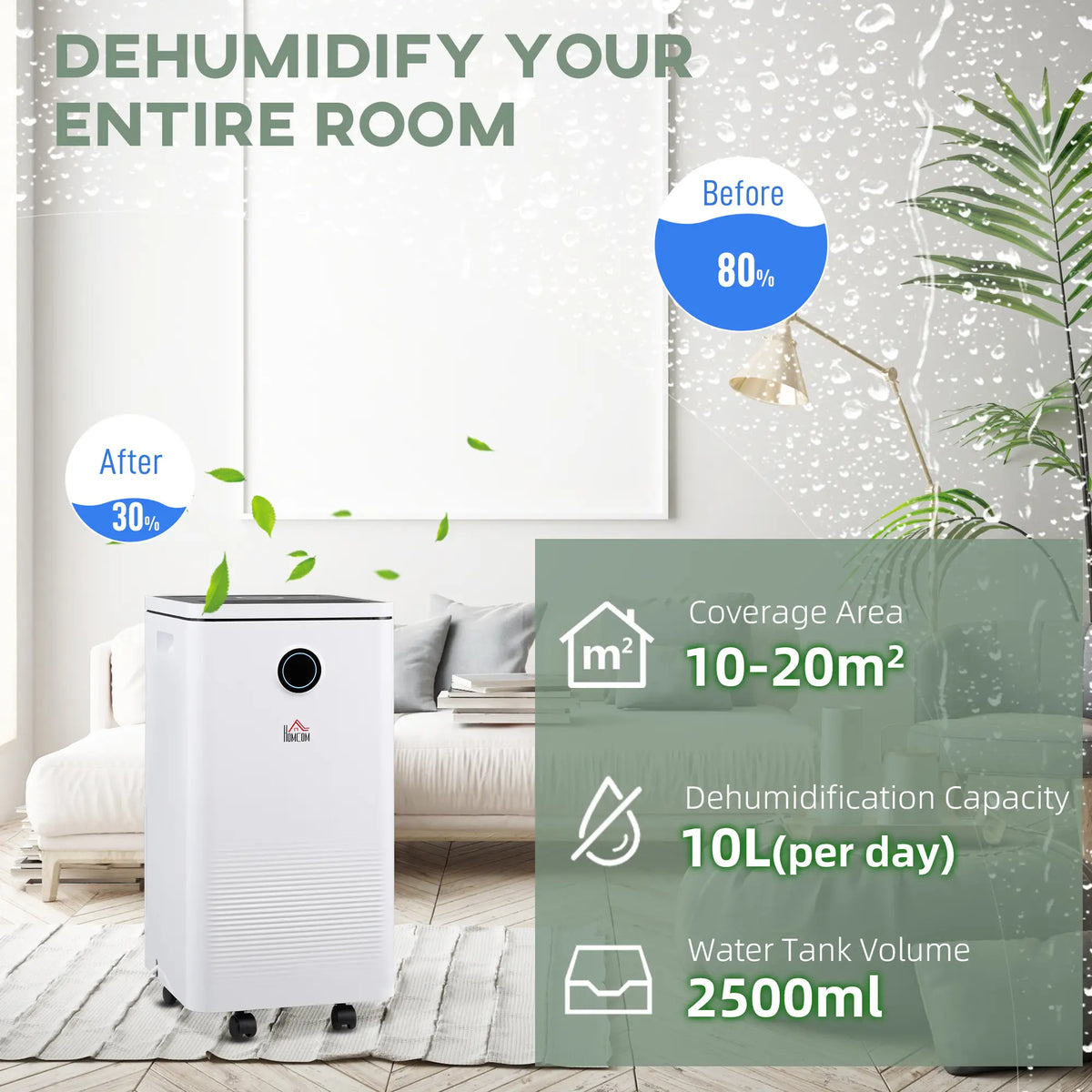Homcom 2.5L Tank 10L/Day Dehumidifier