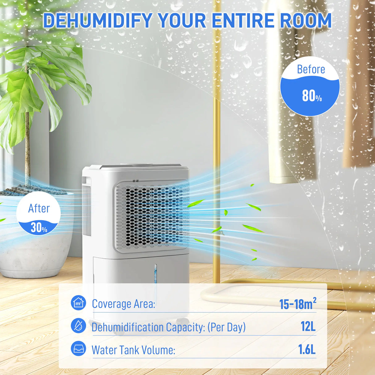 HOMCOM 12L/Day Dehumidifier with Continuous Drainage