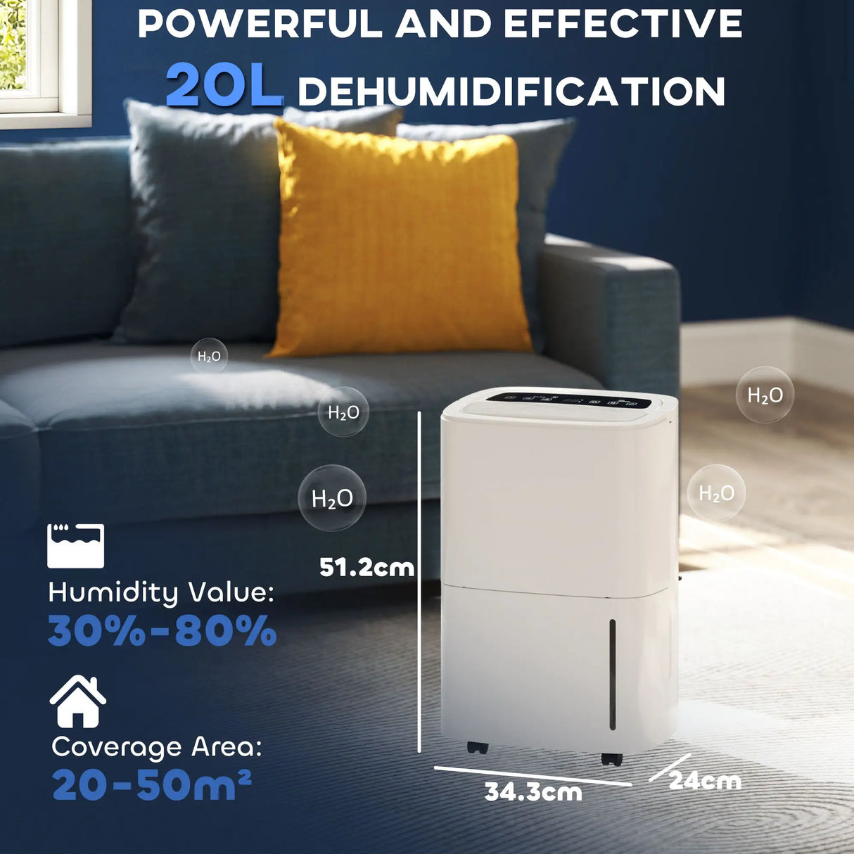 HOMCOM 20L/Day Dehumidifier with Touch Control