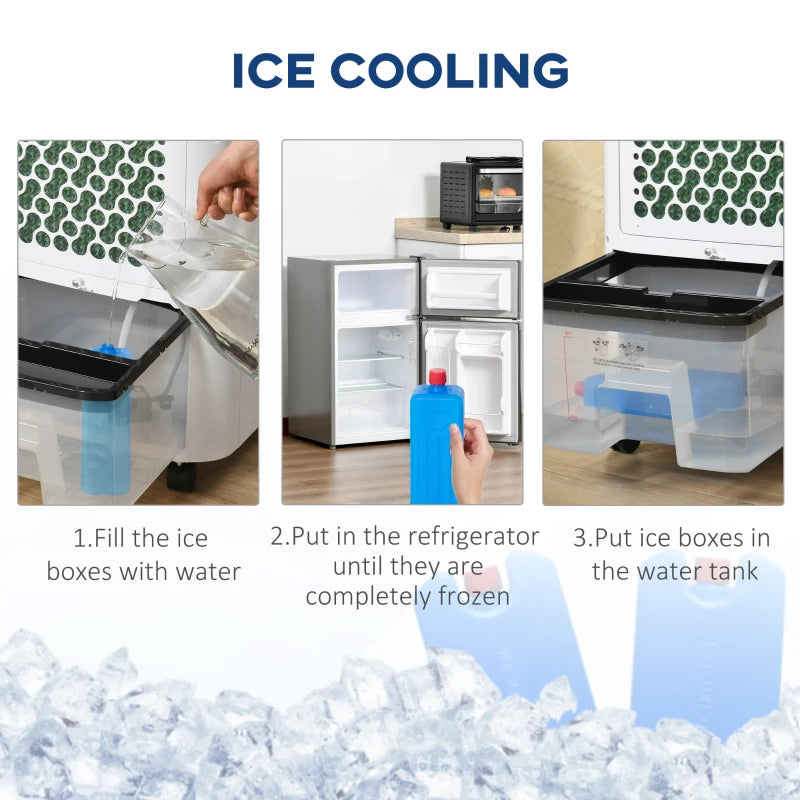 HOMCOM Portable Air Cooler, Evaporative Anion Ice Cooling Fan Water Conditioner Humidifier Unit with 10L Water Tank