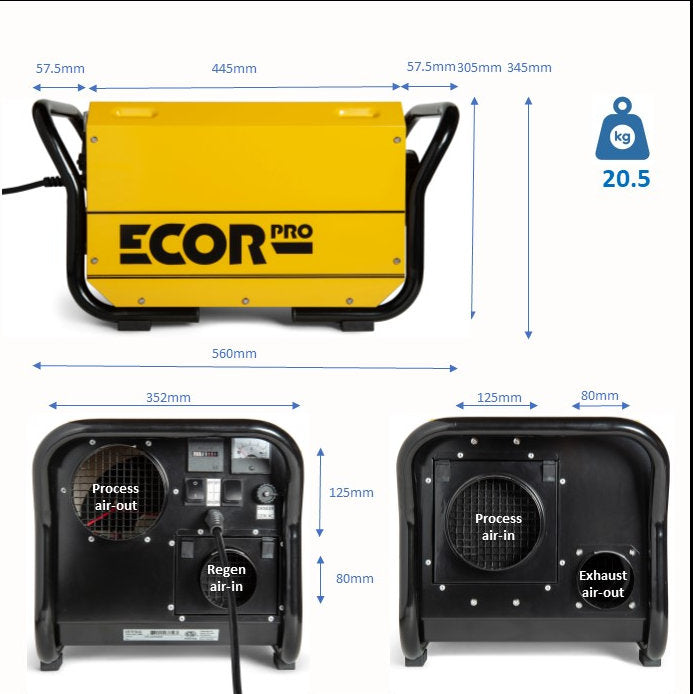 Ecor Pro DH3500 Dryfan 45 Litre Desiccant Dehumidifier 230v